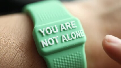 Close-up of wrist with a supportive bracelet message of hope