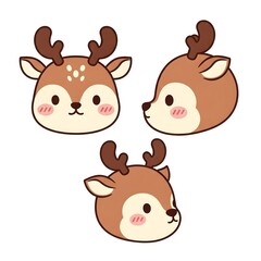 Adorable Cartoon Deer Heads in Different Angles for Whimsical Designs
