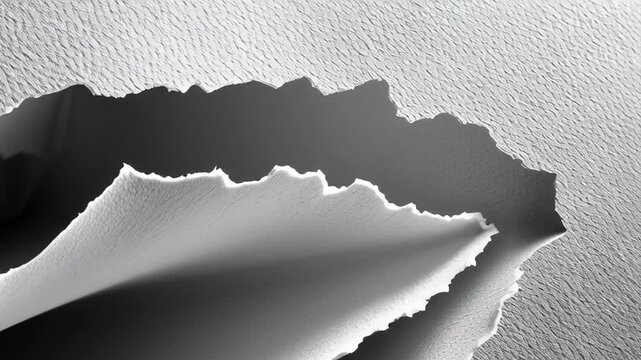 Textured paper gently curling upwards, forming an elegant wave shape with dramatic interplay of light and shadow against minimalist black and white background
