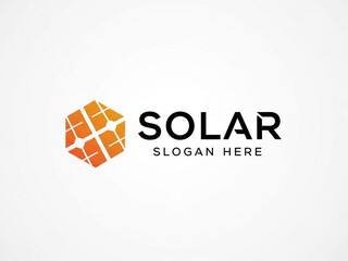 Abstract Solar Panel Logo Design with Hexagonal Sunburst and Bold Typography