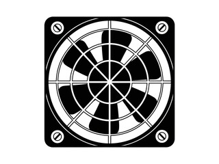 Stylized Cooling Fan Icon with Protective Grille and Mounting Frame