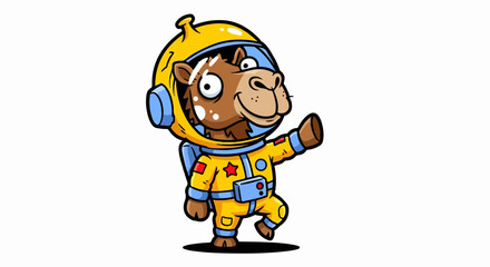 Fototapeta premium Playful Cartoon Horse in Astronaut Costume with Bright Colors in Space Adventure Theme