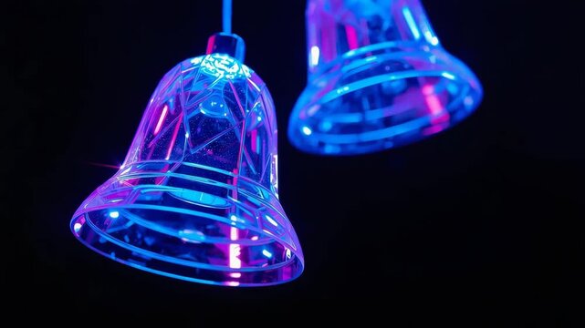 Glowing Bells: Two luminous bells, with an intricate design, illuminate a darkened space, casting an ethereal glow and offering a spectacle of light and form.