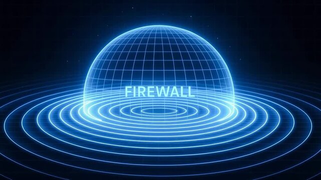 Digital Fortress: A glowing firewall sphere represents data security and network protection, showcasing a robust defense system in the digital realm.