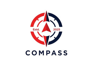  Compass Logo with Red and Blue Halves and Upward Arrow