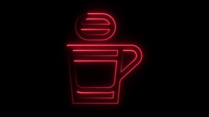 Neon coffee cup with euro symbol glowing red on black background