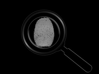 Detailed Fingerprint Under Magnifying Glass on Black Background