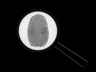 Magnified Fingerprint Under Silhouette Magnifying Glass on Dark Background