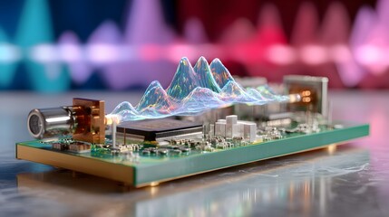 Digital Data Visualization on Circuit Board with Mountains