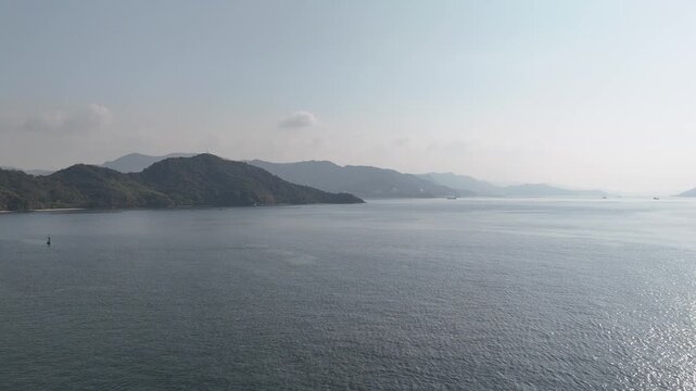 Kanawa Island, Minami Ward, Hiroshima Bay, Japan Coastline: 4K Aerial Drone Footage of Forest Mountains, Rural Island, Autumn Colours, Beaches, Clear Ocean Water, Fish Cage