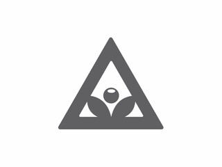 logo central stylized figure within a triangle, with a circular "head" and two petal-like shapes below.