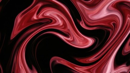 Fototapeta premium A sophisticated abstract composition featuring fluid swirls of Indian red and rose pink on a deep black backdrop.