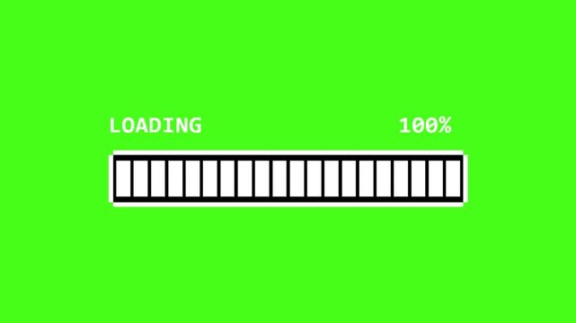 Green Screen Segmented Loading Bar Animation with Percentage and Text, Chroma Key Progress Indicator Overlay for Video Editing
