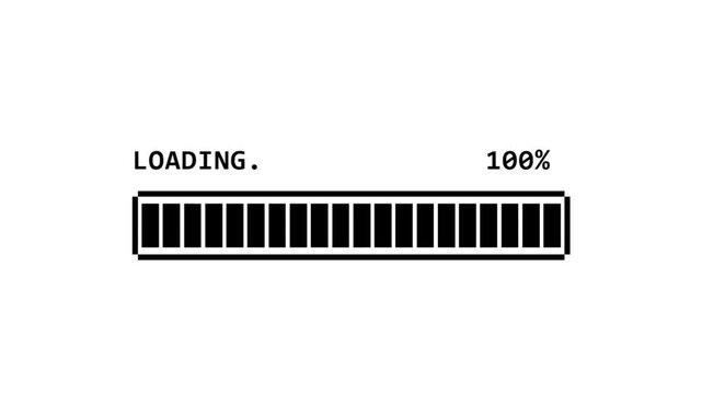 Black and White Segmented Loading Bar Animation with Percentage Counter and Text, Minimalist Digital Progress Indicator for UI Design

