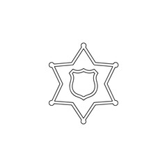 Obraz premium An outline drawing of a six-pointed sheriff or police star badge with an inner shield design for coloring isolated on transparent background