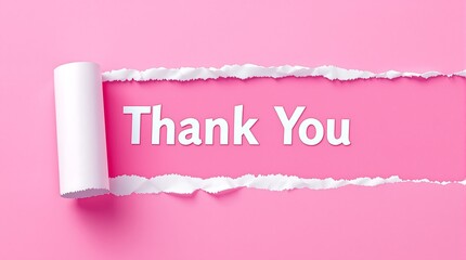 Torn paper revealing Thank You message on pink background