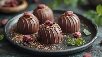 Dark chocolate truffles with seeds and nuts