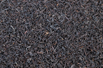 Fototapeta premium Tea leaf textures, Highresolution image of loose black tea leaves on neutral background, Detailed shot emphasizing curled texture and matte finish of Ceylon black tea leaves
