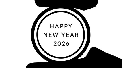 Happy new year 2026 celebration greeting card minimalist design black and white announcement festive holiday event future calendar countdown party invitation banner graphic