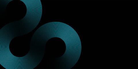 abstract circles lines pattern round frame colorful blue green light isolated on black background. Vector illustration in concept digital, technology, modern, science.