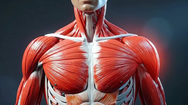 Detailed Human Torso Musculature and Skeletal System Anatomy.