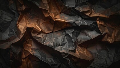 Abstract crumpled paper with dramatic lighting creating depth and texture.