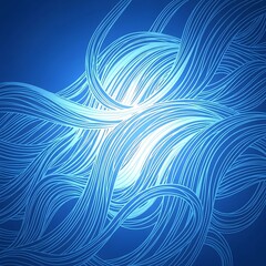 A vibrant blue background showcases flowing, glowing strands, creating a dynamic and abstract design. Light emanates from the center