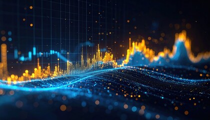 Abstract Financial Data Visualization with Glowing Lines and Bokeh Effects