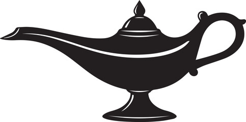 Classic silhouette of an ancient magic lamp with a spout and handle