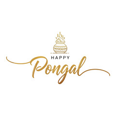 Happy pongal festive greeting card design featuring traditional overflowing pot isolated on transparent background