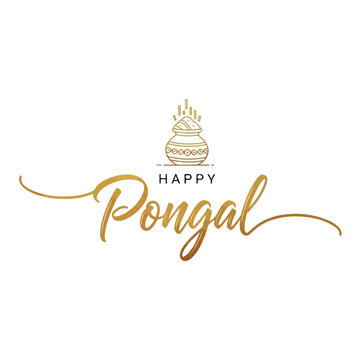 Happy pongal festive greeting card design featuring traditional overflowing pot isolated on transparent background