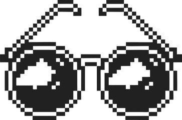 Fototapeta premium Retro pixel sunglasses icon, black and white 8 bit eyewear illustration, minimal vintage gaming accessory design