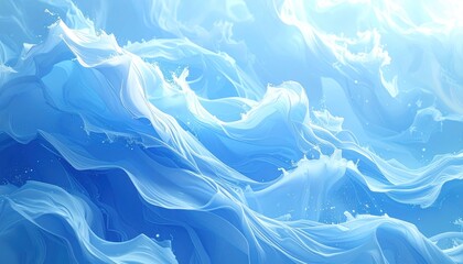 Fototapeta premium Abstract blue and white water waves with light reflections.