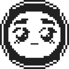 Fototapeta premium pixel art neutral face emoticon retro monochrome round emoji icon with calm expression and minimal 8 bit design