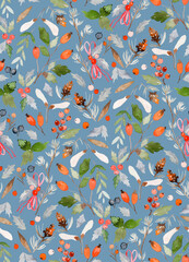 Watercolor Christmas Botanical Seamless Pattern