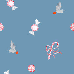 Christmas Candy Pattern with Holly and Peppermint