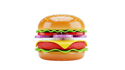 Delicious Burger with Ingredients on White Background