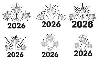 Obraz premium Set of six different black and white fireworks designs celebrating the year 2026
