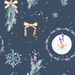 Dusty Blue Winter Lavender Seamless Pattern