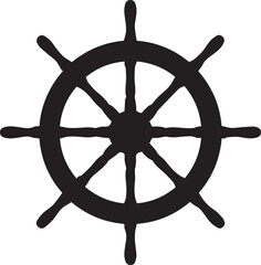Classic black silhouette of a ship s steering wheel on a white background