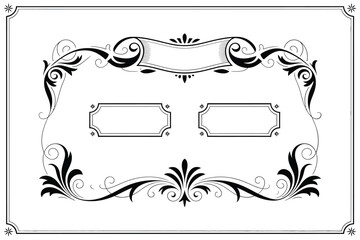 Elegant black and white decorative frame with ornate floral swirls