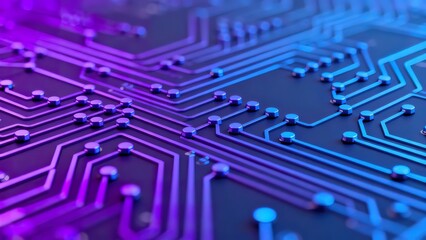 Closeup of a circuit board with glowing lines