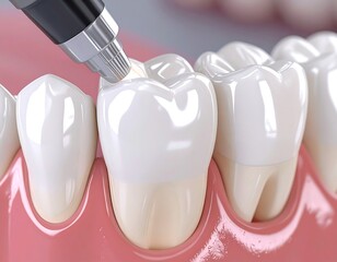 Close-up view of teeth with a dental tool, highlighting a procedure