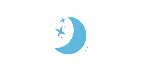 Light blue crescent paper cutout, moon icon, waxing moon symbol, crescent moon icon symbol set on transparent background. © arita