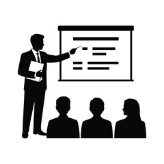 Businessman Silhouette Presenting to Audience During Corporate Meeting with Projector Screen