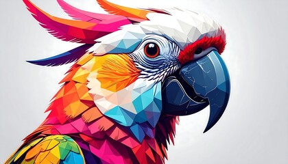 Colorful, geometric parrot portrait with vibrant hues and detail