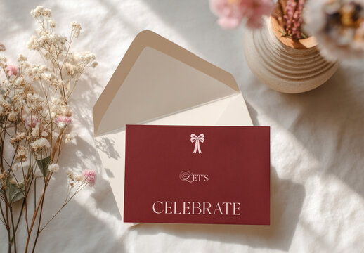 Elegant Invitation Mockup With Floral Accents PSD