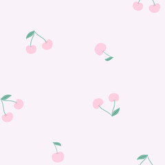 淡色ピンクとブルーグリーンのミニマルなさくらんぼのシームレスパターン