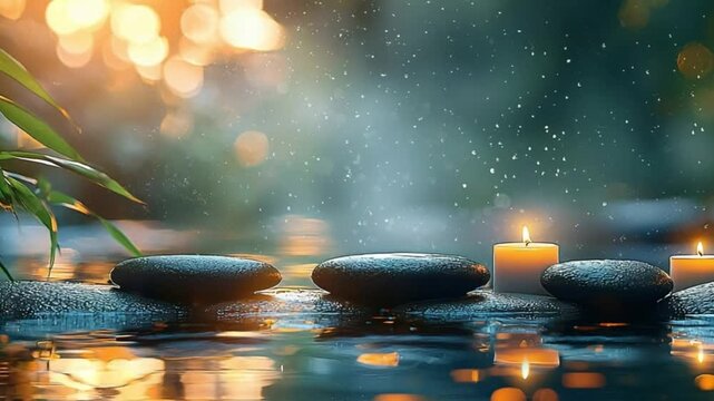 Zen Spa Relaxation Zen Spa Relaxation Zen Spa Relaxation with Candle Light Stones and Calm Water Background, spa wellness background, meditation zen concept