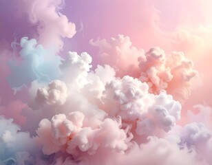 Dreamy pastel clouds swirling in shades of pink, blue, and purple hues